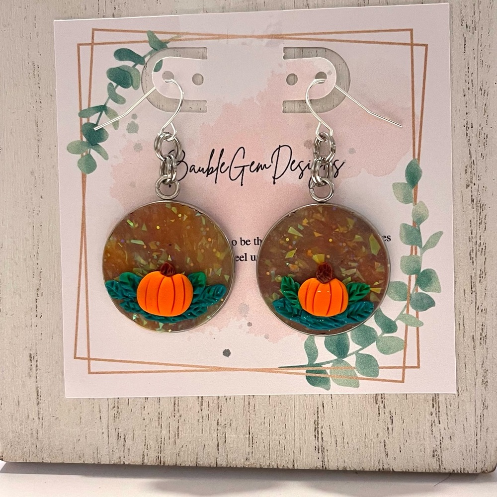 Fall earrings- Pumpkin Halloween long earrings